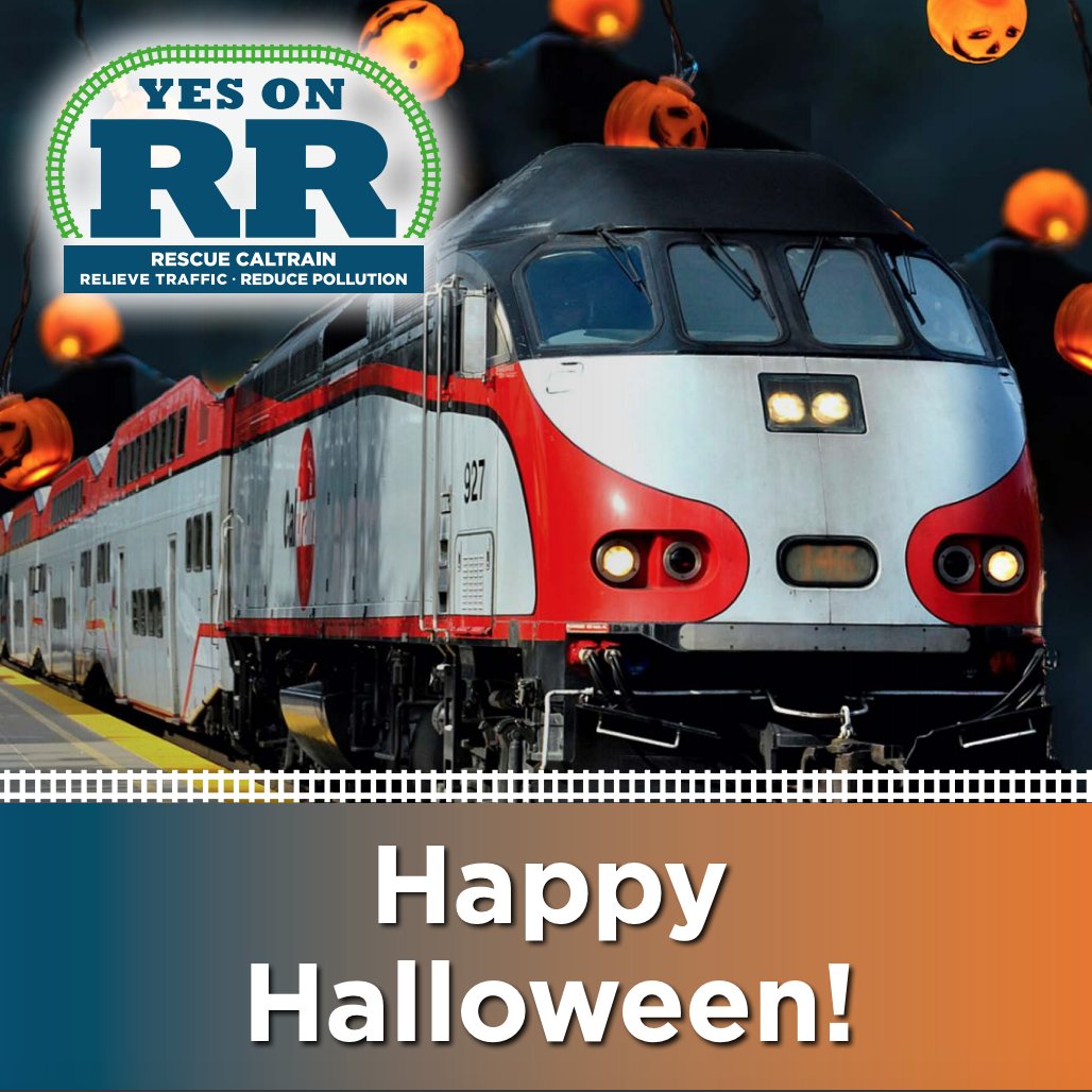 YesOnRR's tweet photo. 😱 😱 Nothing spookier than an underfunded transit system 😱 😱 

Vote Yes on Measure RR by November 3rd and #RescueCaltrain from shutdown! Head to https://t.co/2lTaAfsbJ4 to learn more about how Measure RR will support public transit in the Bay Area. https://t.co/Dxain7AOFH