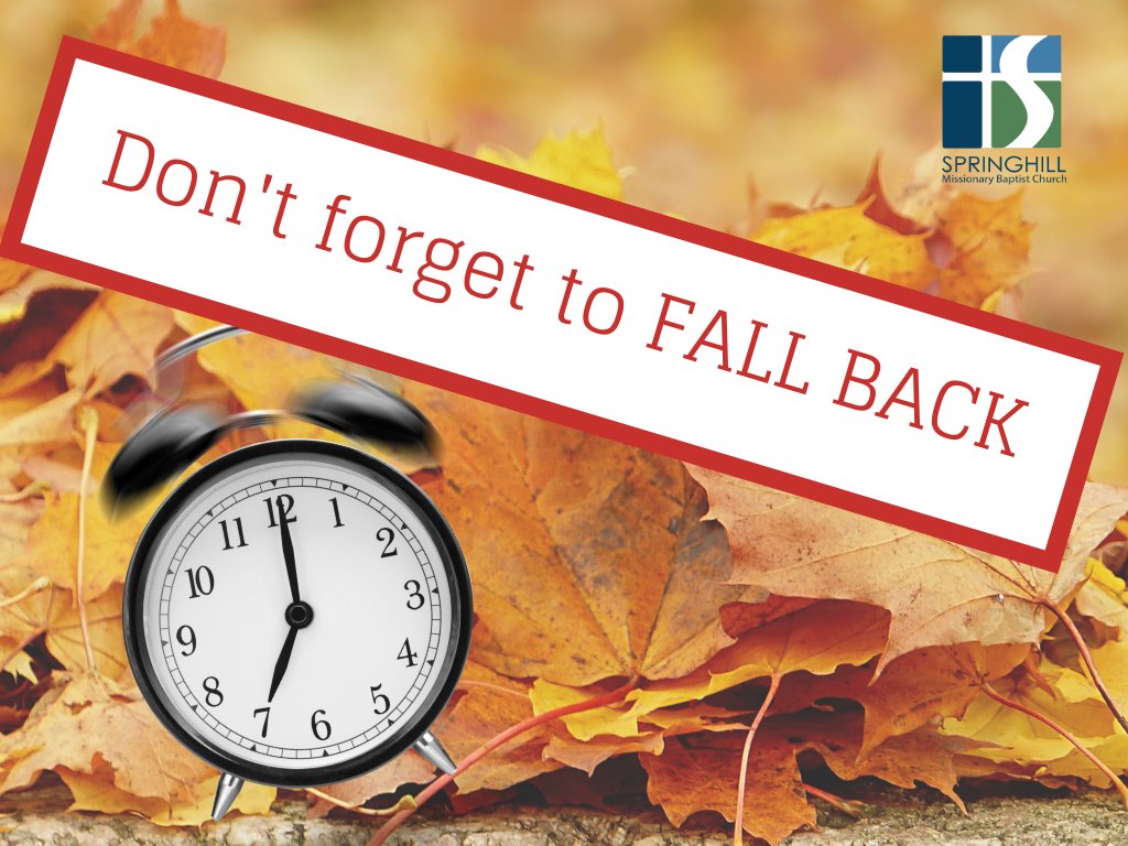 SpringhillGNV's tweet image. Daylight Saving Time ends November 1, 2020 at 2am. Remember to fall back one hour!
#SpringhillGNV #ProducingMaturingBelievers #JesusSaves