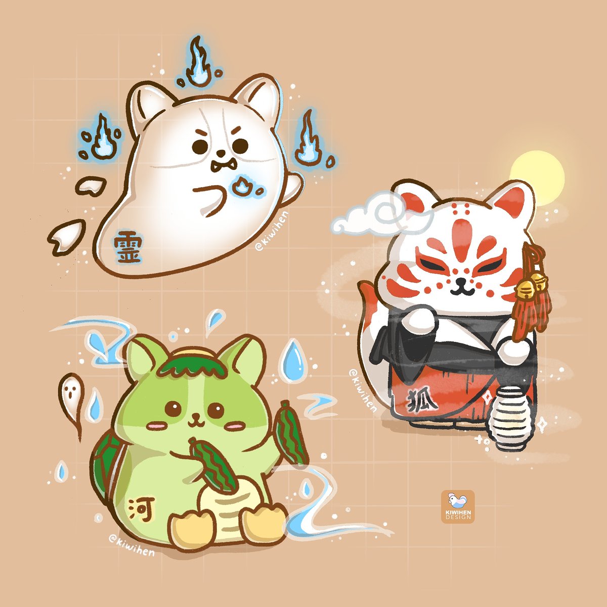 Happy Halloween! Here are some corgi yōkai (妖怪) for you guys - yūrei (幽霊), kitsune (狐), and kappa (河童) - which one is your favorite? #corgi #yokai #Halloween