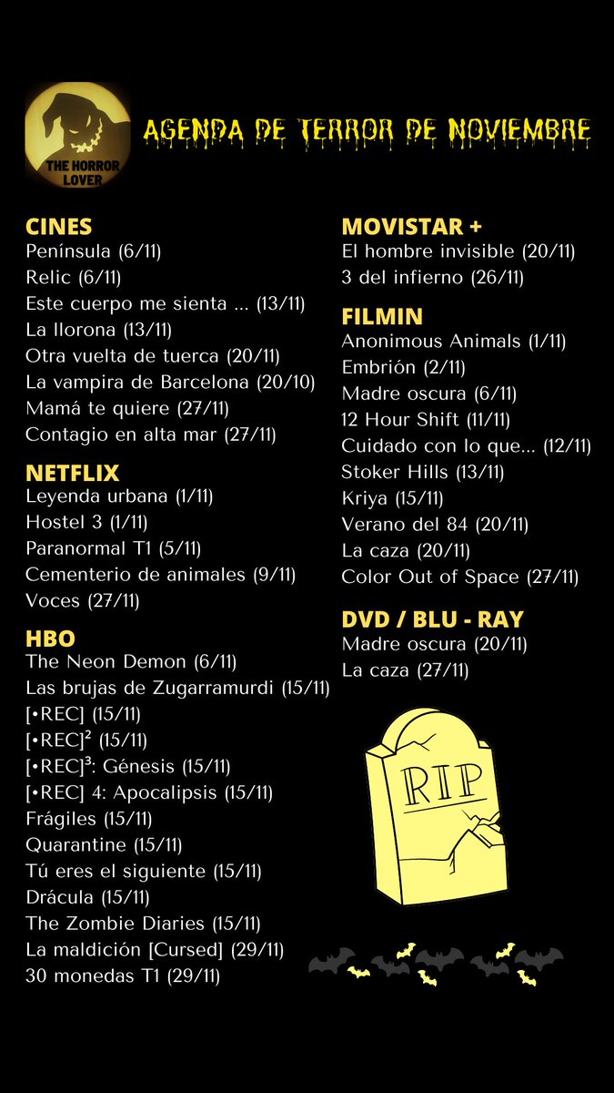THorror_Lover_'s tweet photo. 📅 AGENDA DE TERROR DE NOVIEMBRE https://t.co/3y0AMWR7BP