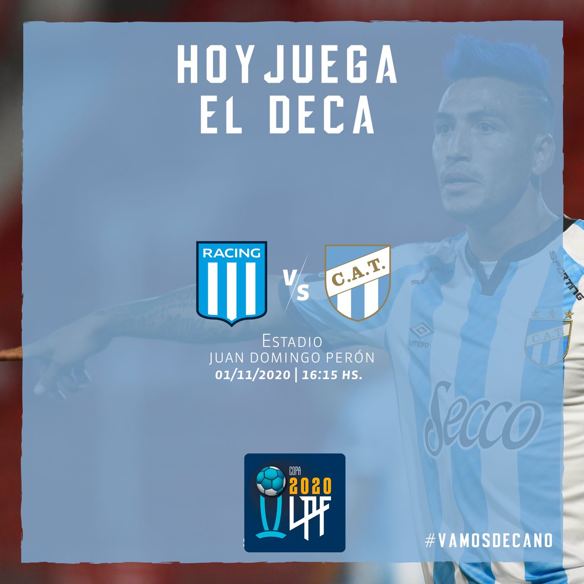 ATOficial's tweet photo. #CopaLigaProfesional

🔝 ¡Vuelve el fútbol de Primera y Tucumán dice presente!

⏱️ Esta tarde, desde las 16:15, el Deca mide fuerzas con Racing Club en el Cilindro de Avellaneda.

#VamosDecano 💪💙🤍 https://t.co/AGf6e7GDtd