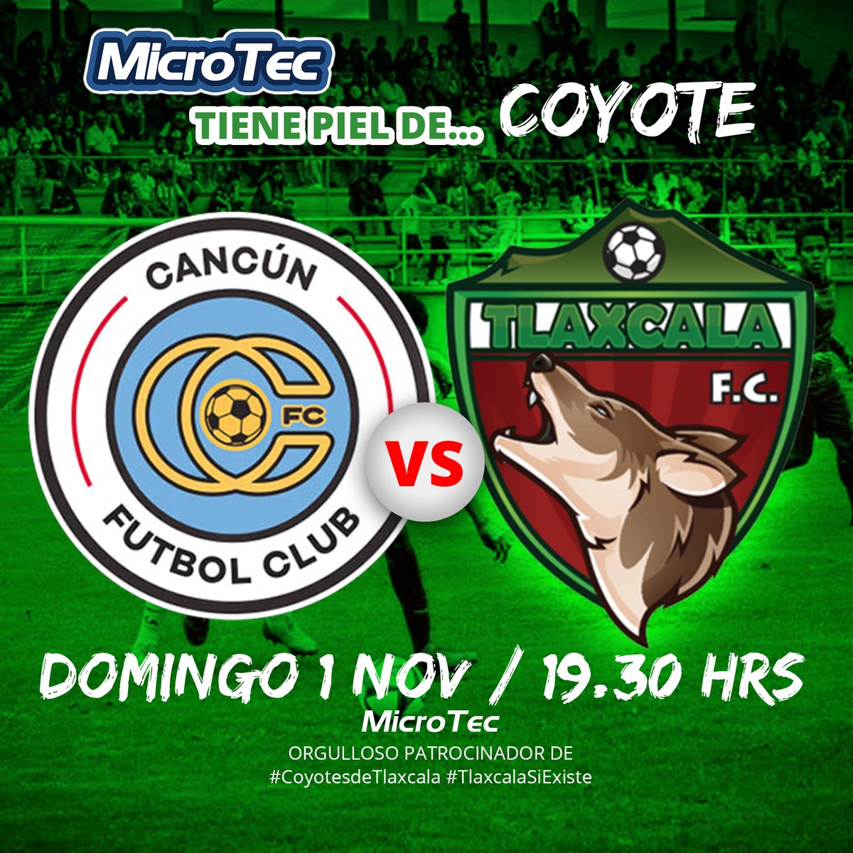 MicroTec_Telcel's tweet photo. #MicroTecTelcel patrocinador Oficial presenta.

⚽ Cancún vs @Coyotes_Oficial  - ¿Cuál es tu pronóstico? 

🏟 | Andrés Quintana Roo
📆| Domingo 1 de Noviembre - 19:30 HRS
📺| @TUDNMEX  - @TVCDeportes https://t.co/5AsabxxAsr