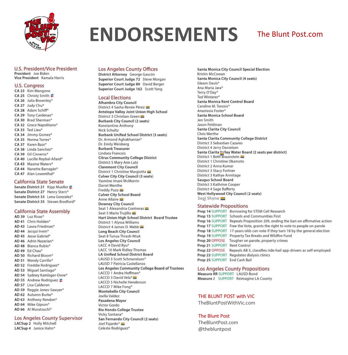 vicgerami's tweet photo. The Blunt Post’s #VoterGuide which includes #CA #LA & #Propositions #NoOnProp22 #YesOnProp21 Vote for #GeorgeGascon #AdrinNazarian #SepiShyne #AdamSchiff #MaxineWaters #JudyChu #TonyCardenas #BradSherman #GraceNapolitano #TedLieu #ChristySmith #GilCisneros #Alaowenthal #VicGerami https://t.co/XAsKk9oeA0
