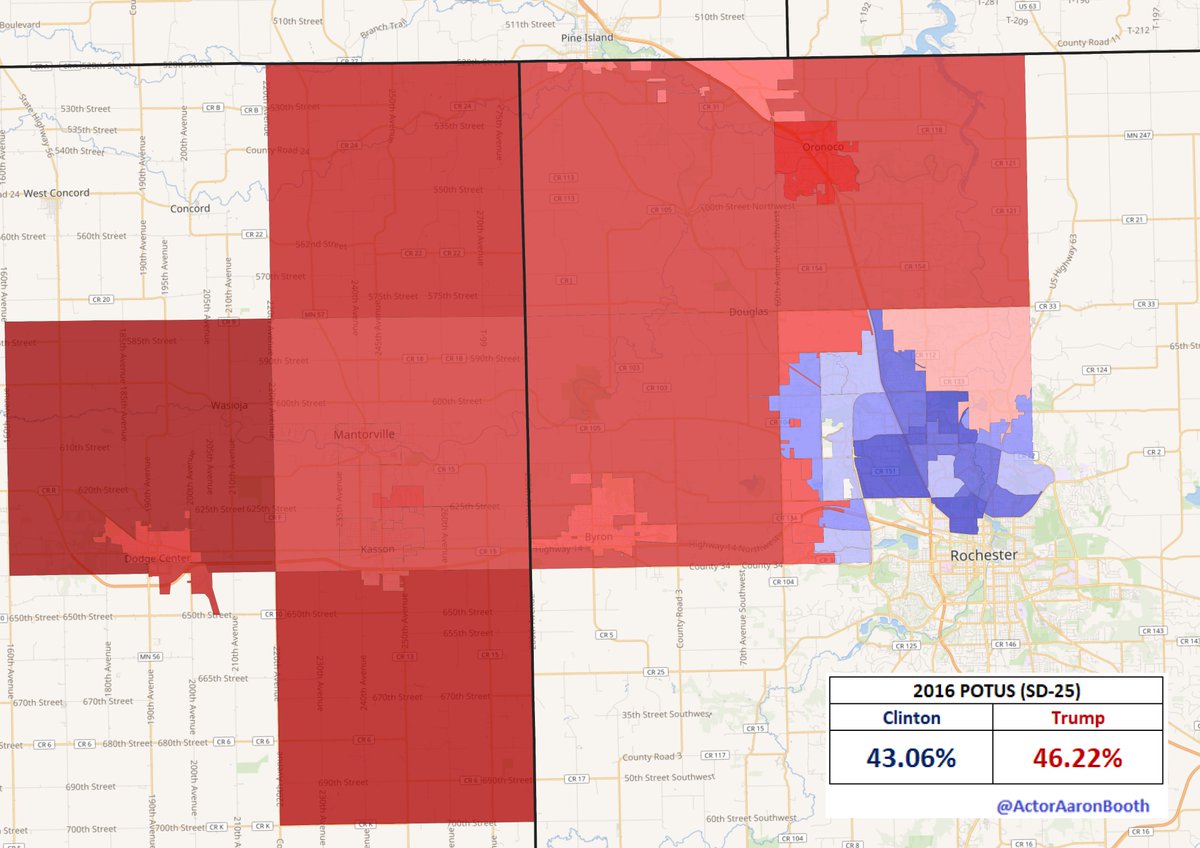 18.  #SD25This is the other GOP-held Rochester area seat. A lot of outside spending here and the DFL-aligned spending has significantly outpaced GOP spending (even more so than in neighboring 26). If the DFL is having a really good night, this could be interesting.