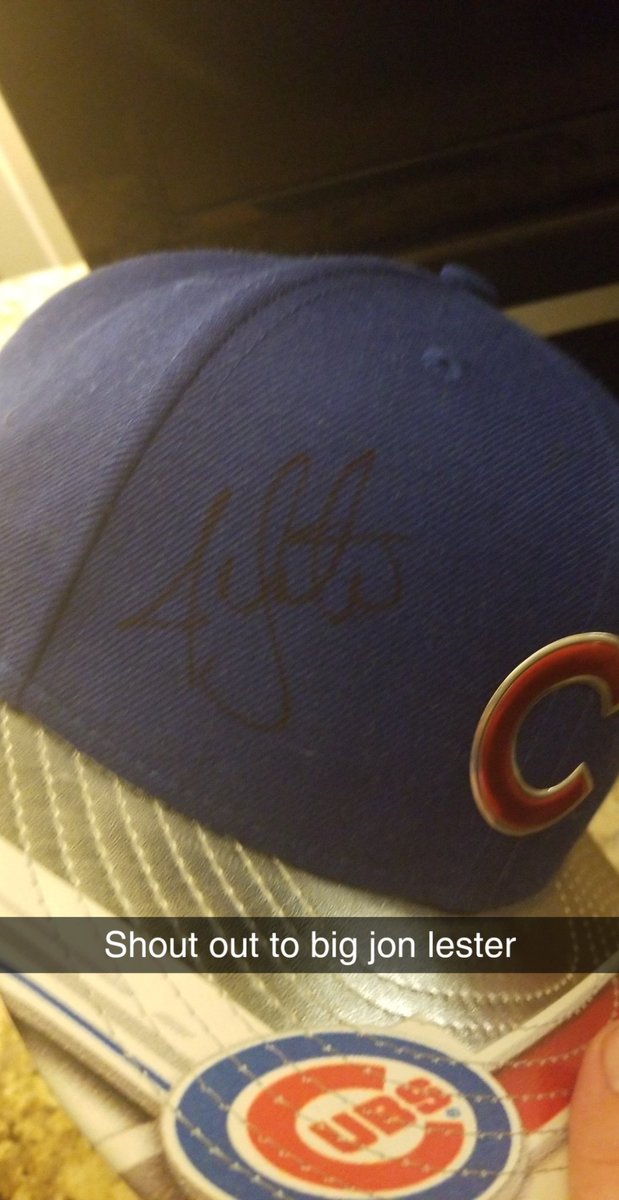 cakeandroses's tweet photo. Don't live in Chicago anymore but forever grateful for @JLester34 stopping to listen to my joke and signing my hat! Thanks for all the Ws and homeruns! https://t.co/NWMuBkT1Tz