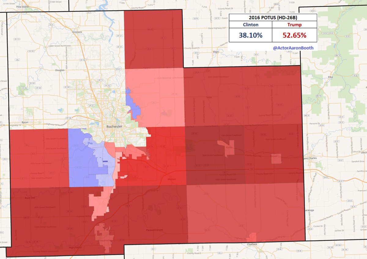 20.  #HD26BThis is where I decided to throw my "dark horse" pick. The DFL has a candidate here with some name recognition and if Biden is doing well statewide, the DFL nominee here may not need to outrun Biden by all that much.
