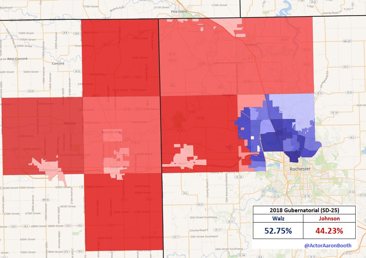 18.  #SD25This is the other GOP-held Rochester area seat. A lot of outside spending here and the DFL-aligned spending has significantly outpaced GOP spending (even more so than in neighboring 26). If the DFL is having a really good night, this could be interesting.