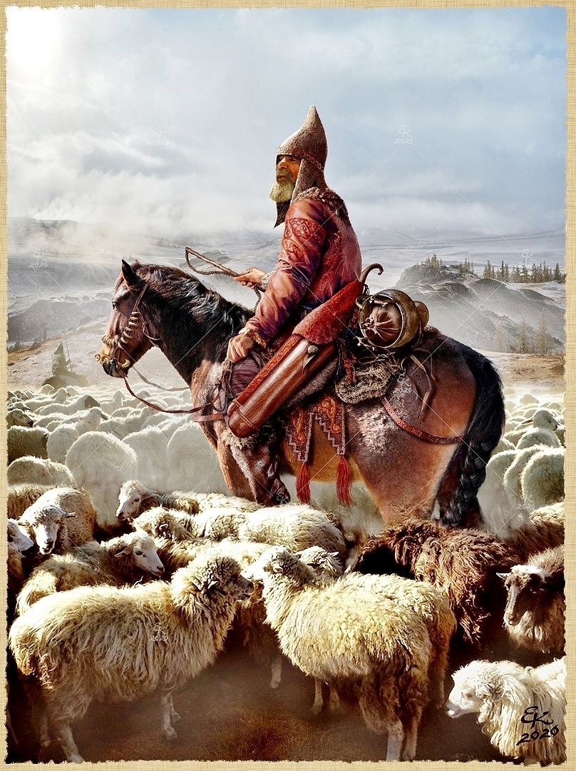 Scythian noble/chieftain of the Pazyryk culture, Altai, Vth C. BCScythians of the Kamensk culture, Southern Siberia, Altai, herding sheep, Vth - IVth C. BC