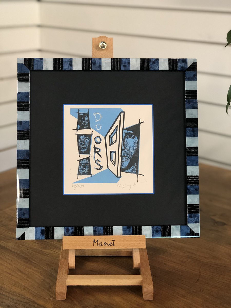 CCFramer's tweet photo. Patterned frames are always a fun twist on any piece of artwork! Frame: @bellamoulding “Piazza” #art #cherrycreek #custompictureframing #pictureframing #bellabeautiful #blue #patterns #interiordesign https://t.co/j90io02OzO