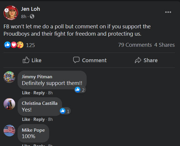 Jennilyn Kae Lohmer aka Jen Loh has been on the GOP pro circuit for years, organizing rallies & working with the Republican party, in addition to her former work with Latinos for Trump. She frequently travels to Portland for violent rallies with her friends in the Proud Boys.