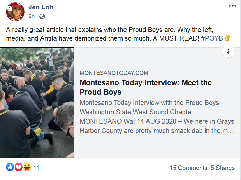 Jennilyn Kae Lohmer aka Jen Loh has been on the GOP pro circuit for years, organizing rallies & working with the Republican party, in addition to her former work with Latinos for Trump. She frequently travels to Portland for violent rallies with her friends in the Proud Boys.