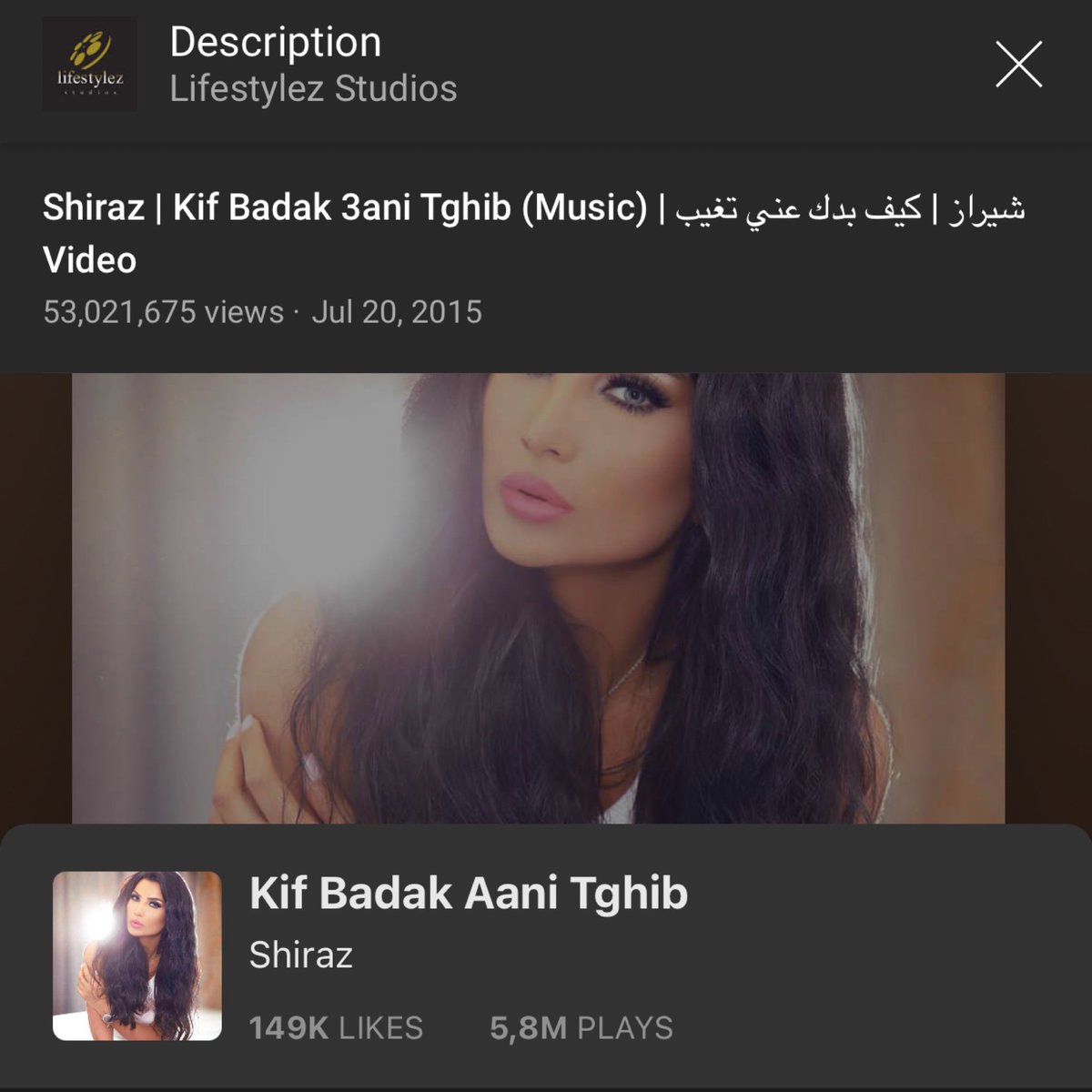 ShirazLbFans's tweet photo. You Rock it Baby @ShirazLb ⚡️
#KifBaddakAaniTghib hits 
• Over Than 53M views on @YouTube ⭐️
• Oven Than 5.8M plays on @Anghami ⭐️
~ And The Best is Yet To Come ~ https://t.co/i5T7Ka31y4