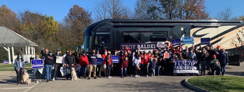 Meredith4OH's tweet photo. Great rally today in New Albany with Troy Balderson! Thank you to everyone who came out to support us! ❤️🤍💙🇺🇸 #meredithforohio, #2moredays https://t.co/PcBxVHyb4B