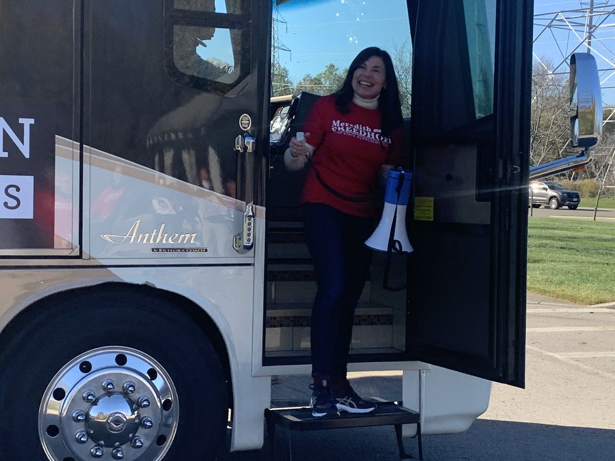 Meredith4OH's tweet photo. Great rally today in New Albany with Troy Balderson! Thank you to everyone who came out to support us! ❤️🤍💙🇺🇸 #meredithforohio, #2moredays https://t.co/PcBxVHyb4B