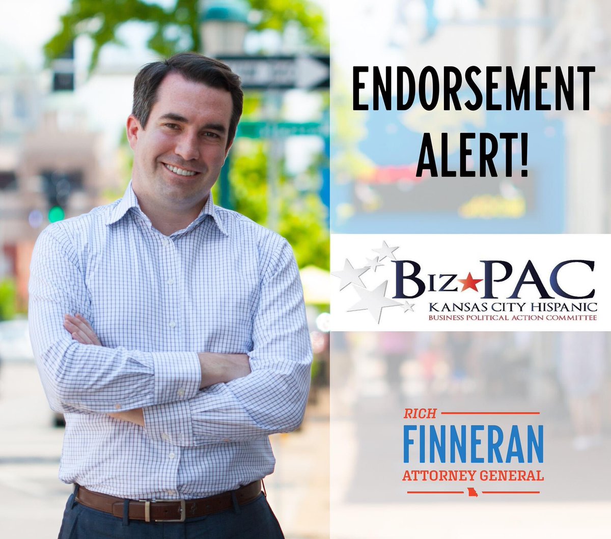 richfinneran's tweet photo. 🛎 ENDORSEMENT ALERT! 🛎

Kansas City Hispanic Business Political Action Committee endorses Rich Finneran for Missouri Attorney General. https://t.co/jTwe5Mwlap