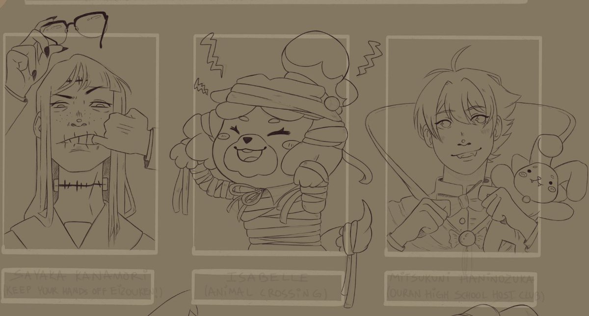 _kalssifer_'s tweet photo. Happy Halloween friends 🎃✨ I hope you're all stayin' safe! I leave u with the finished inks for the six characters costumes <': (repost aaa cropping is so weird) https://t.co/QExo3iEJ1b