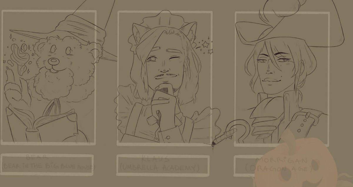 _kalssifer_'s tweet photo. Happy Halloween friends 🎃✨ I hope you're all stayin' safe! I leave u with the finished inks for the six characters costumes <': (repost aaa cropping is so weird) https://t.co/QExo3iEJ1b