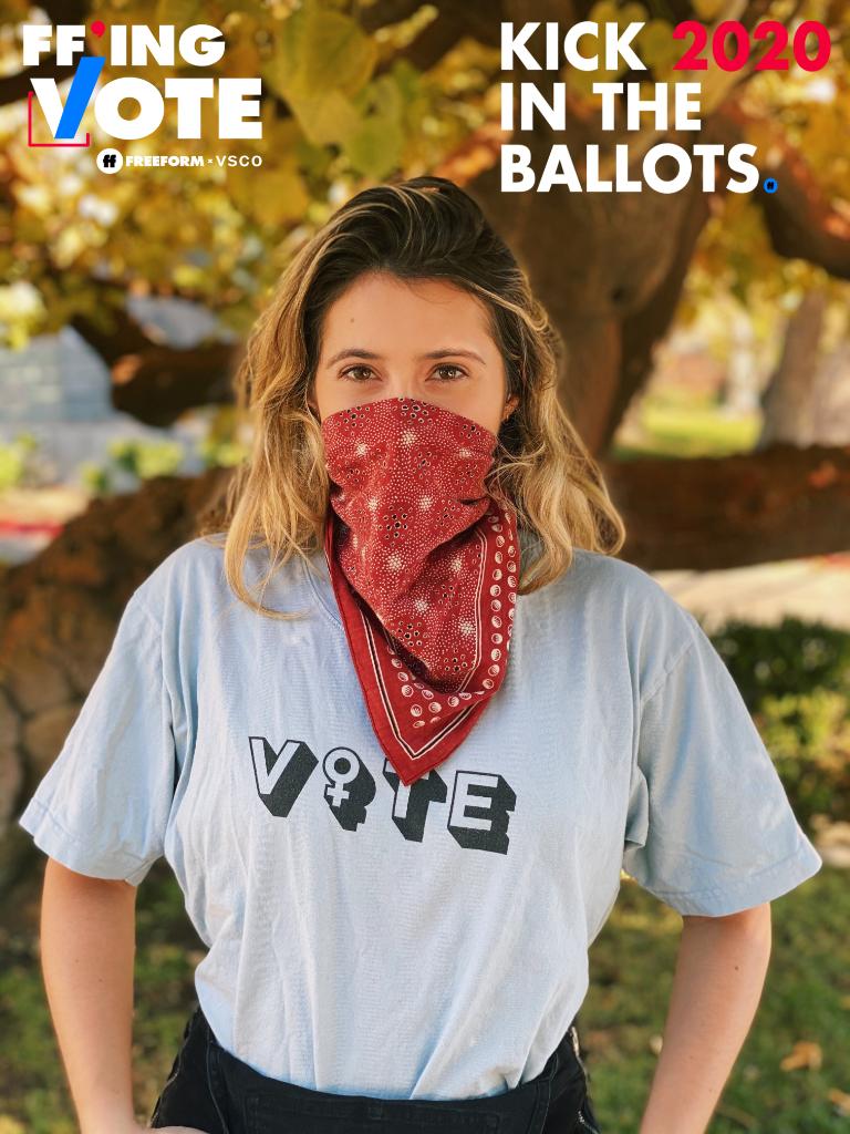 FreeformTV's tweet photo. We're partnering with @VSCO to feature civically-engaged youths!
__
1. Download our #FFingVote Stickers and edit your photo: https://t.co/cgk4Ow97wW
2. Post your creation and let us know how you plan to #Kick2020InTheBallots.
3. We'll repost our faves that use #FreeformxVSCO. https://t.co/1aHUICkv9Y