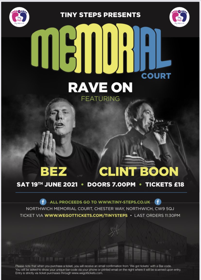 TinySteps15's tweet photo. Life’s pretty grim right now and we’d love to do our bit to give someone a night out and something to look forward to.
So, if you and a plus 1 want to join us on 19/6/21 for a party with @therealboon and Bez, give this a little retweet and we’ll announce the  winner on 5/11 -9am. https://t.co/FUUytyoBqb