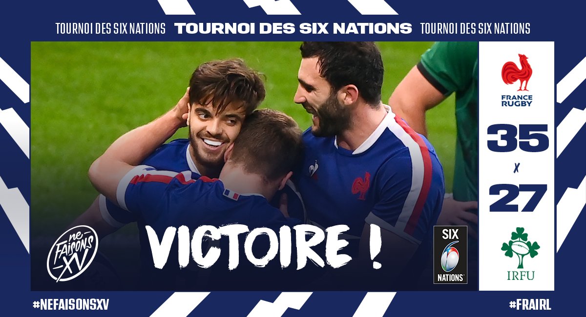🇫🇷☘️ 𝐋𝐄𝐒 𝐁𝐋𝐄𝐔𝐒 𝐒'𝐈𝐌𝐏𝐎𝐒𝐄𝐍𝐓 𝐂𝐄 𝐒𝐎𝐈𝐑 ! Le #XVdeFrance sort victorieux de ce match contre l'Irlande et termine à la 2e place du tournoi des #SixNations2020 ! Bravo et merci ! 🙏 #FRAIRL #NeFaisonsXV