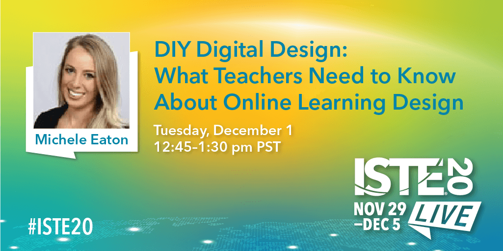 ISTE_ASCD's tweet photo. As teachers develop more online content for students, a new educator skillset becomes necessary: digital content design. 

At #ISTE20 Live, learn about research-based strategies to design more effective e-learning content with @micheeaton! → https://t.co/MyLYIuYyAU

#EdChat https://t.co/UAbhJbeHg5
