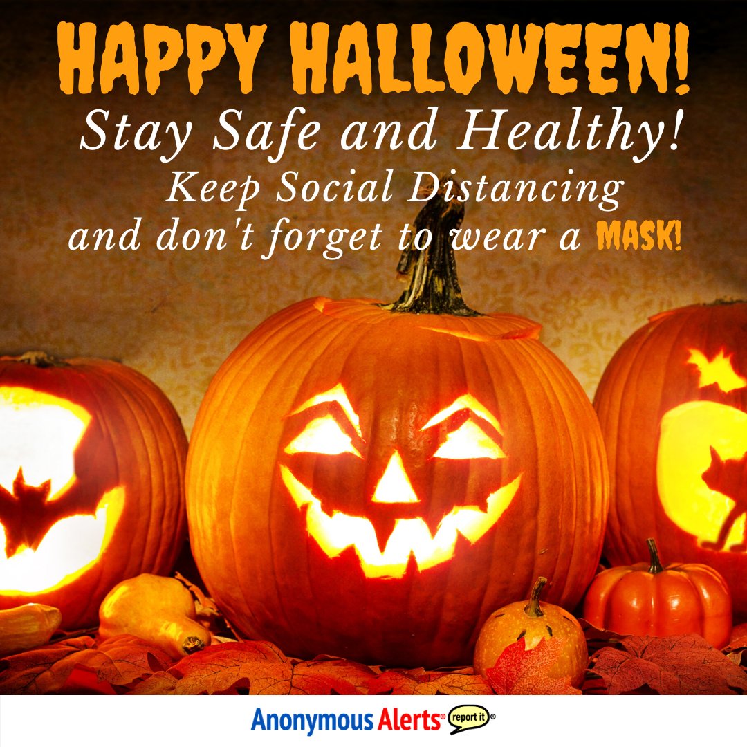 AnonymousAlerts's tweet image. Happy Halloween! This weekend we encourage students to stay safe and be mindful of social distancing, as well as having a good time.
#anonymousreporting #anonymousalertsapp #patented #studentsafety #Halloween  #seesomethingdosomething #safetyreporting #helpishere  #AntiBullying