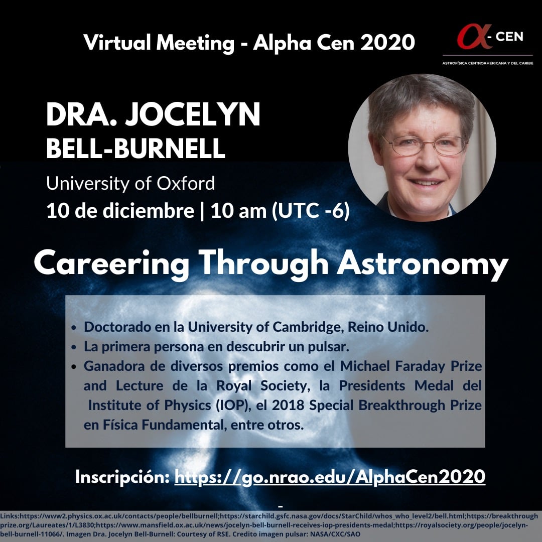 Se viene el congreso y la asamblea general de Alpha-Cen.

Inscripciones abiertas.
Jocelyn Bell será una de nuestras invitadas.