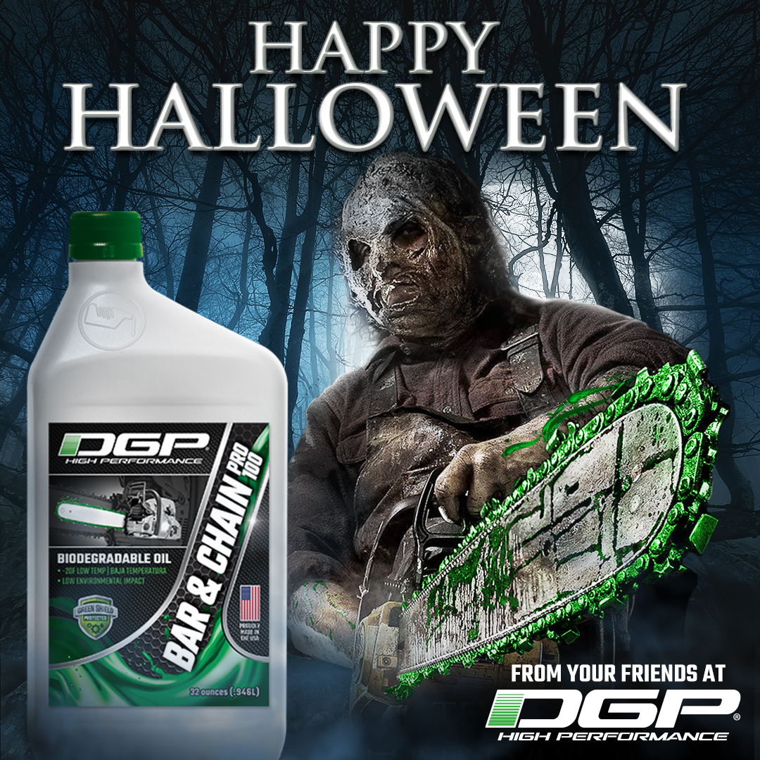 Those who rely on consistent chainsaw performance, can rely on DGP Pro100 Bar &amp; Chain Oil. Keeps the chain lubricated, sharp and ready to go...for whatever you are cutting. Oh yeah, while protecting the environment.

#halloween #chainsaw #biobased #DGPworks