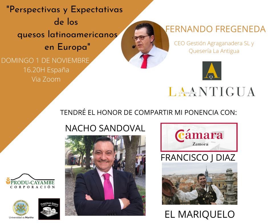 Todo preparado para la ponencia de Fernando <a href="/queseru/">Queseru</a> mañana a partir de las 16.30h via #Zoom dentro de la programación de la #FeriaNacionaldelQuesoEc
Compartiré unos minutos con él  junto a <a href="/camaradezamora/">Cámara de Zamora</a> y <a href="/elmariquelo/">El Mariquelo</a> <a href="/la8salamanca/">La 8 Salamanca</a>  <a href="/La8Zamora/">La 8 Zamora</a> <a href="/OCRSalamanca/">Onda Cero Salamanca</a>