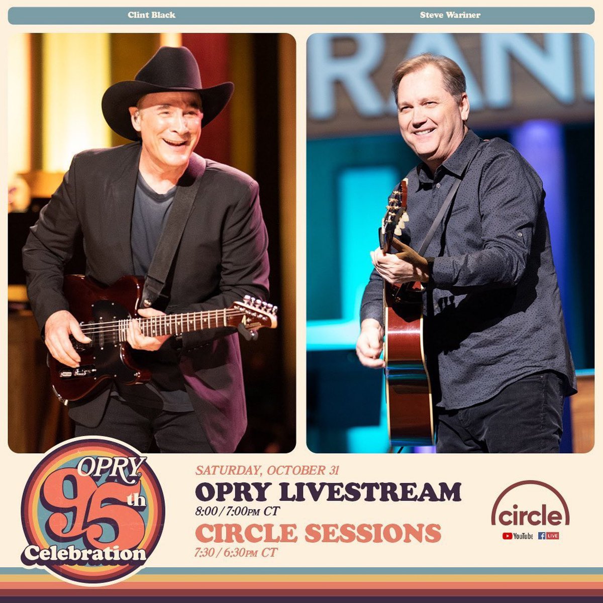Clint_Black's tweet photo. Happy Halloween and 95th to the @opry! We’re on in less than 2 hours! Tune in on @CircleAllAccess! https://t.co/YGa6zv6XP3
