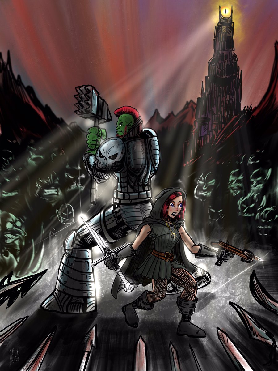 CBKcast's tweet photo. @HansStephanie This is Eknal (half-orc fighter) and Vee (halfling rogue) who are the characters created by me and my wife four our 5 year long running dnd 5e campaign. I had this piece commissioned for my wifeβs birthday from artist @dungeonheads Would love to be a part of Die! #diecompo https://t.co/glPyCjdrTE