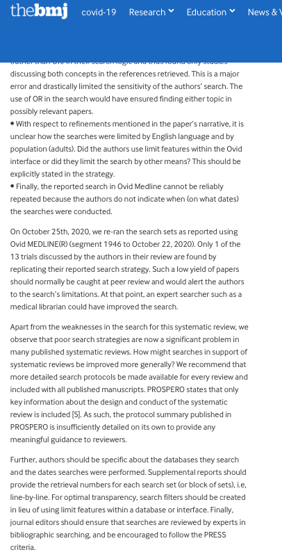 giustini's tweet photo. #SABWL SearchesAreBetterWithALibrarian
Our letter published in full @bmj_latest Oct. 30th, re: searches in Ovid Medline to support Sievert et al's systematic review (2019) #medlibs https://t.co/OOOhgdm4i7 https://t.co/YmfInL16Be