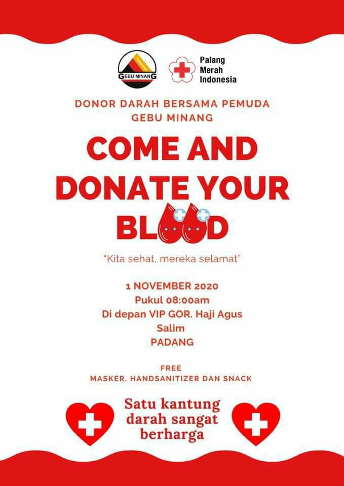 #INFO #DonDar #Padang #SumBar | 1 Nov'20 | 08.00 - selesai. | VIP GOR H. Agus Salim | #HL cc @infopadang @newsinfo_pdg <a href="/BFL_padang/">BFL Chapter Padang</a> <a href="/padangbolasepak/">PadangBolaSepak (PBS) 🇲🇾</a> <a href="/KotapadangInfo/">infopadang</a> <a href="/infopadangku/">infopadang</a> #YukDonorDarah #YukDonorBareng <a href="/SumbarTerkini/">SumbarTerkini.com</a> <a href="/PR_Sumbar/">Pecinta Rossa Sumbar</a> <a href="/MydaySumbar/">MYDAY SUMBAR</a> <a href="/infoSumbar/">SUMBAR</a>