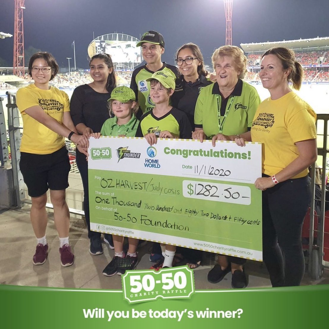 Be sure to grab yourself a ticket in today’s <a href="/HomeWorldAus/">HomeWorld</a> 50-50 Charity Raffle!

It's a win-win! 50% of the prize pool goes to the winner and thd other half will go to <a href="/OzHarvest/">OzHarvest</a> 💚

Enter now 👉 5050charityraffle.com.au/thunder #ThunderNation