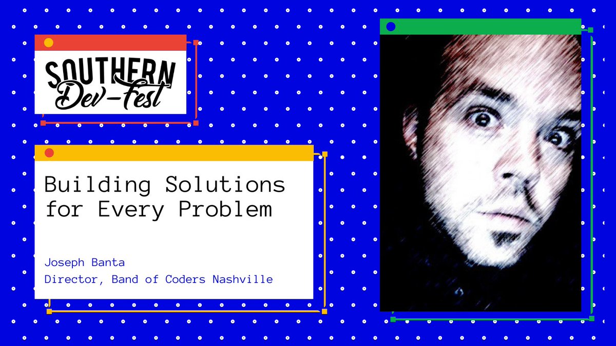 SouthernDevFest.com is proud to announce Joseph Banta 
as a speaker at this year's virtual event!

Reserve your spot now at SouthernDevFest.com for the Nov. 7 event.

#DevFest #GDG #SouthernDevFest