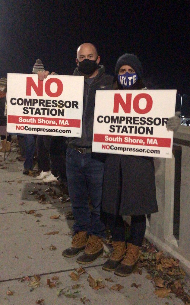 MegSenate's tweet photo. Spending my Halloween at the Weymouth compressor station because our communities have been let down again. We’re not giving up the fight though. #nocompressor https://t.co/yl2qu3LZIJ