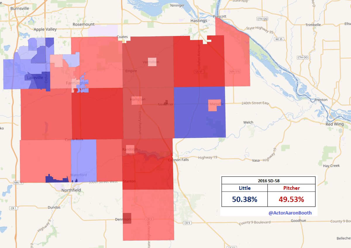 3.  #SD58 Incumbent Matt Little is pretty clearly the GOP's top target this cycle. Since it was drawn, only two DFL'ers have carried the district: him and Klobuchar. Lakeville may be a bright spot for the DFL this cycle which makes this certainly not a for sure pickup.