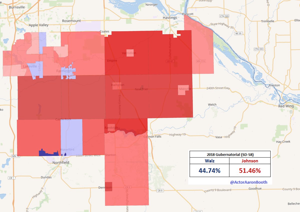 3.  #SD58 Incumbent Matt Little is pretty clearly the GOP's top target this cycle. Since it was drawn, only two DFL'ers have carried the district: him and Klobuchar. Lakeville may be a bright spot for the DFL this cycle which makes this certainly not a for sure pickup.