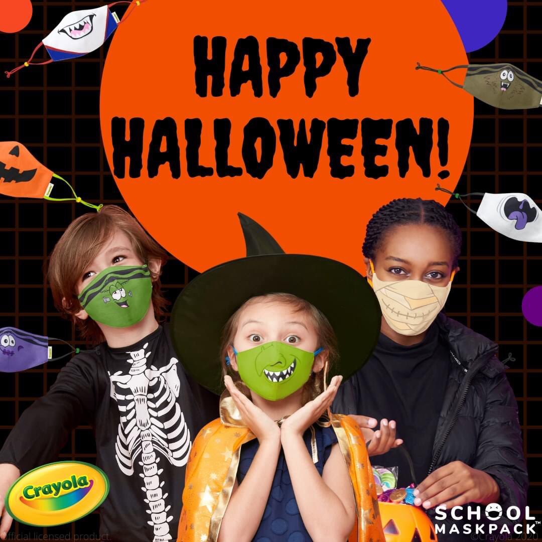 schoolmaskpack's tweet photo. From everyone at SchoolMaskPack™, we are wishing you a safe and fun Halloween! 

#Crayola #CrayolaKids #SchoolMaskPack #Halloween￼ https://t.co/AATe23GUOa
