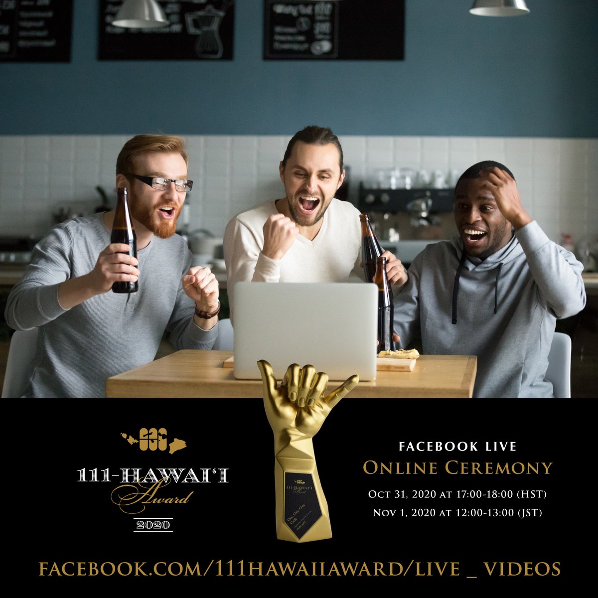 111Hawaii's tweet photo. 🎉 THE COUNTDOWN 🎉
"111-Hawaii Award 2020" will start in just a few hours on Facebook Live!

@111hawaiiaward a Facebook Livestream where the Award Winners will be revealed!

- Saturday, Oct 31 at 5 pm (HST)
- Sunday, Nov 1 at 12 pm (JST)

https://t.co/Xc9KqU0AXK https://t.co/xqjnzGz5Gd