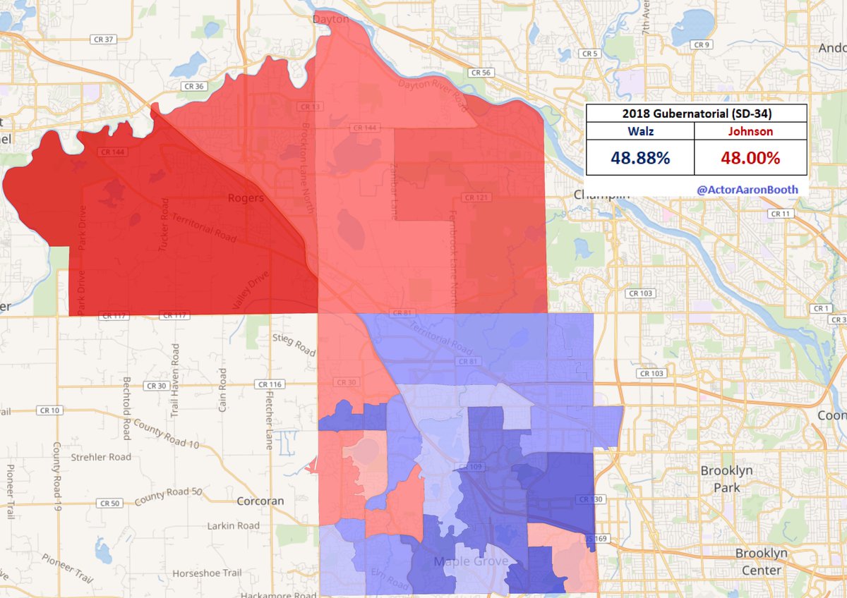 6.  #SD34Warren Limmer has been in the state legislature since the late 80's. In that time, the Maple Grove area has gone from a solid GOP base of support to a purple area that is on the verge of tipping into reliably DFL territory.