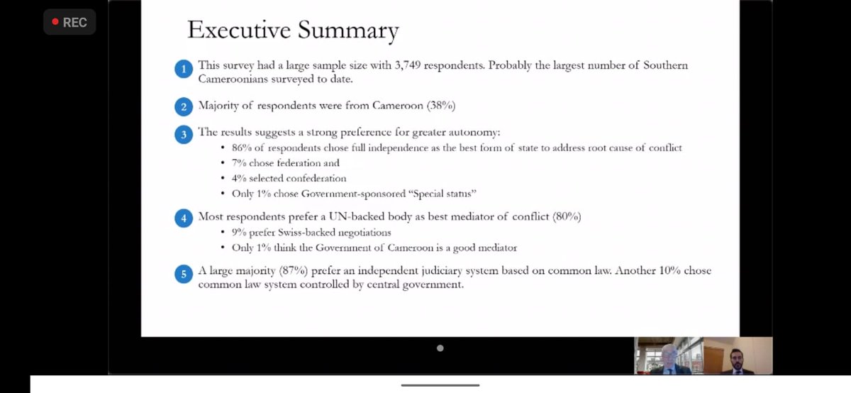 Once more, the people of Southern Cameroons (Ambazonia) hv spoken clearly &amp; loudly. #CDNSurvey reveals that 86% of them want outright independence &amp; are calling on #UNSC 2mediate &amp; address the root cause of this conflict to end the senseless war. #Independence or #Resistance4Ever