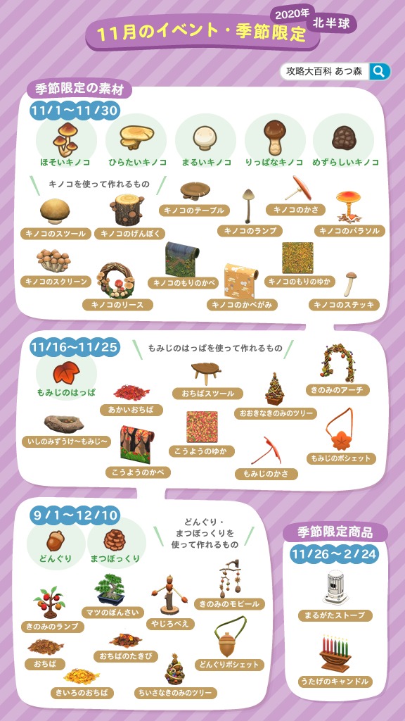 あつ森攻略 攻略大百科 11月のイベントとお誕生日カレンダー 今月のイベントと住民のお誕生日まとめ画像です 今月お 誕生日の住民がいる方は 忘れずお祝いしてあげてくださいね 今月から季節限定レシピがたくさん追加されます 忘れずに作成し あつ森攻略 攻略大百科 11月のイベントとお誕生日カレンダー 今月のイベントと住民のお誕生日まとめ画像です 今月お 誕生日の住民がいる方は 忘れずお祝いしてあげてくださいね 今月から季節限定レシピがたくさん追加されます 忘れずに作成し