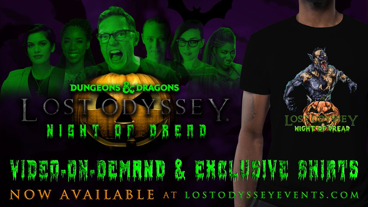 lostodysseylive's tweet photo. DREAD THE NIGHT this #Halloween w/ @Wizards_DnD's Lost Odyssey: #NightofDread
VOD NOW AVAILABLE w/ #DungeonMaster @MatthewLillard & @DeborahAnnWoll, @ThatBronzeGirl, @KrystinaArielle, @KateWelchhhh, & @WWEEmberMoon
Watch the show & get exclusive merch @ https://t.co/CmQyhcVuQ0 https://t.co/uyv5VquFdF