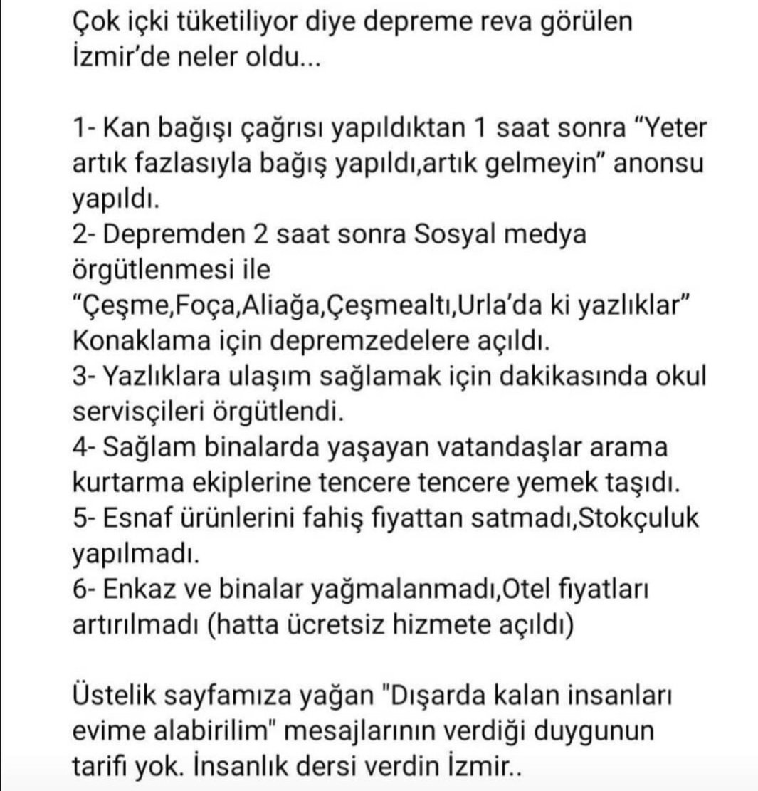 'Zinadan' diyenler birde bu açıdan bakın, belkide #İzmir 'lilerden biraz insanlık nasiplenirsiniz.

Sadece bu gece değil hep İzmirliyim

#DEPREMyaz2868egonder