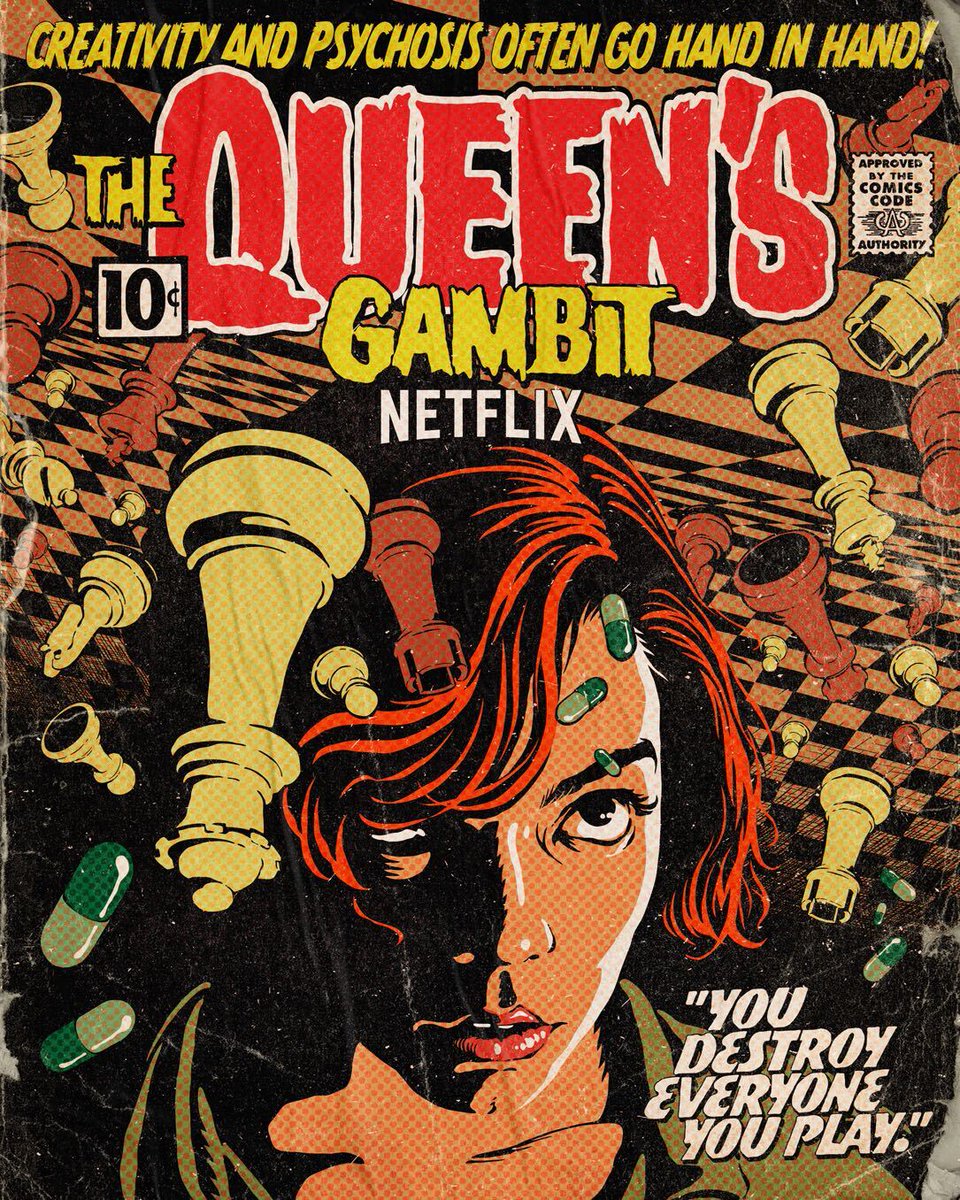 «Ход королевы» (The Queen’s Gambit) в виде обложки комикса от бразильского художника Билли Бутчера