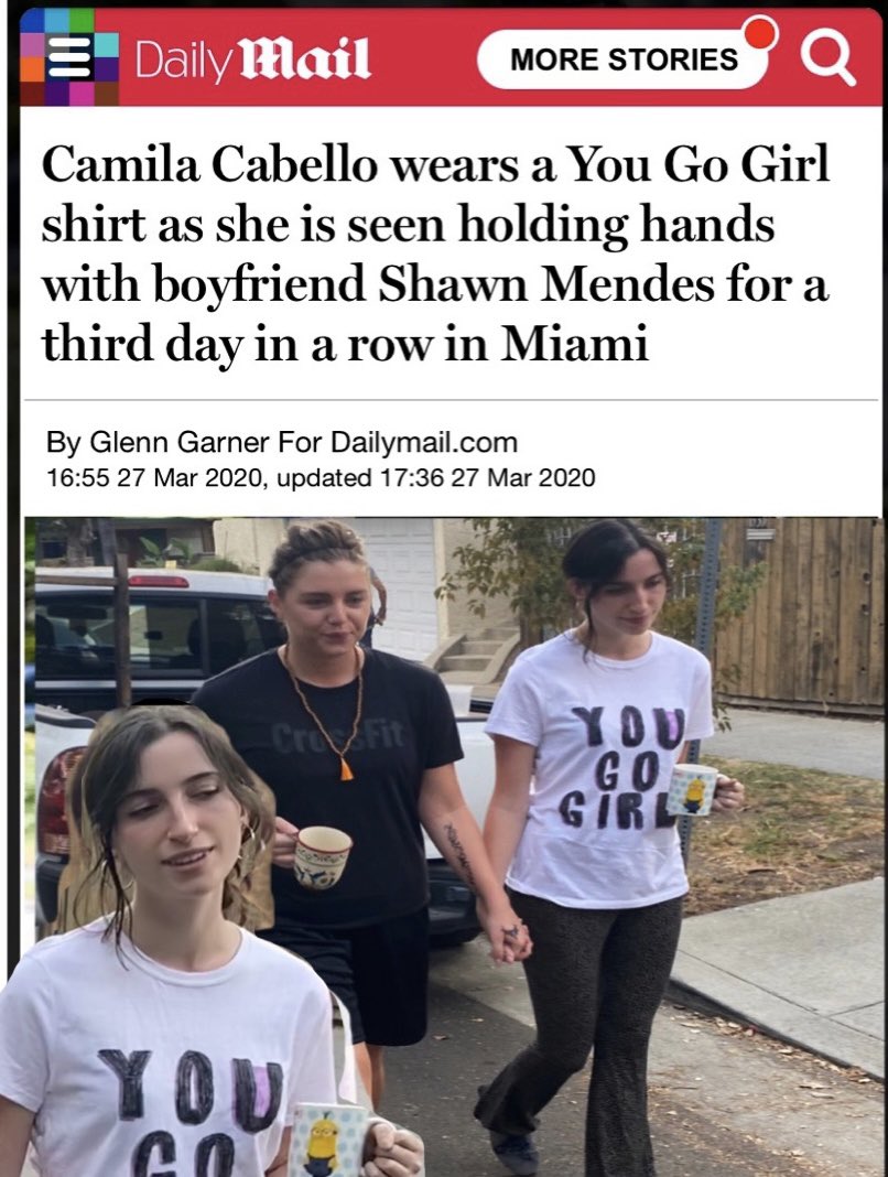 mindrops's tweet photo. The 23-year-old sported a white oversized 'YOU GO GIRL' T-shirt with black leisure pants featuring white polka dots. She held hands with Mendes, 21, who sported a black CrossFit T-shirt with matching gym shorts. https://t.co/qnK2YEnbwV