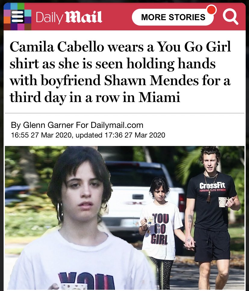 mindrops's tweet photo. The 23-year-old sported a white oversized 'YOU GO GIRL' T-shirt with black leisure pants featuring white polka dots. She held hands with Mendes, 21, who sported a black CrossFit T-shirt with matching gym shorts. https://t.co/qnK2YEnbwV