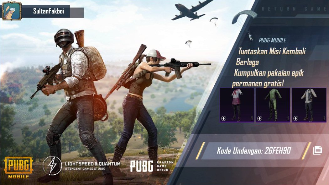 SultanDiamond3's tweet image. Tuntaskan Misi Kembali Berlaga PUBG MOBILE! Kumpulkan pakaian epik permanen gratis! Kode undangan saya: 2GFEH9O ig-url.igamecj.com/D7lwHukOC8iW