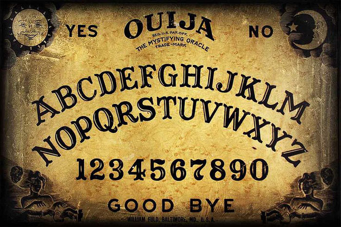 4. As the séance began, Benjamin took a long, deep breath and fell into a trance. His eyes were closed; his face relaxed. Across from him, his wife sat holding a Ouija board on her lap. Benjamin’s fingers rested gently on the tripod pointer.